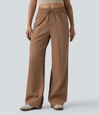 Stripes Contrast Leopard Casual Baggy Pants with Pockets