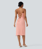 Airy Crossover Ruched Lace Up Bodycon Cool Touch Dress