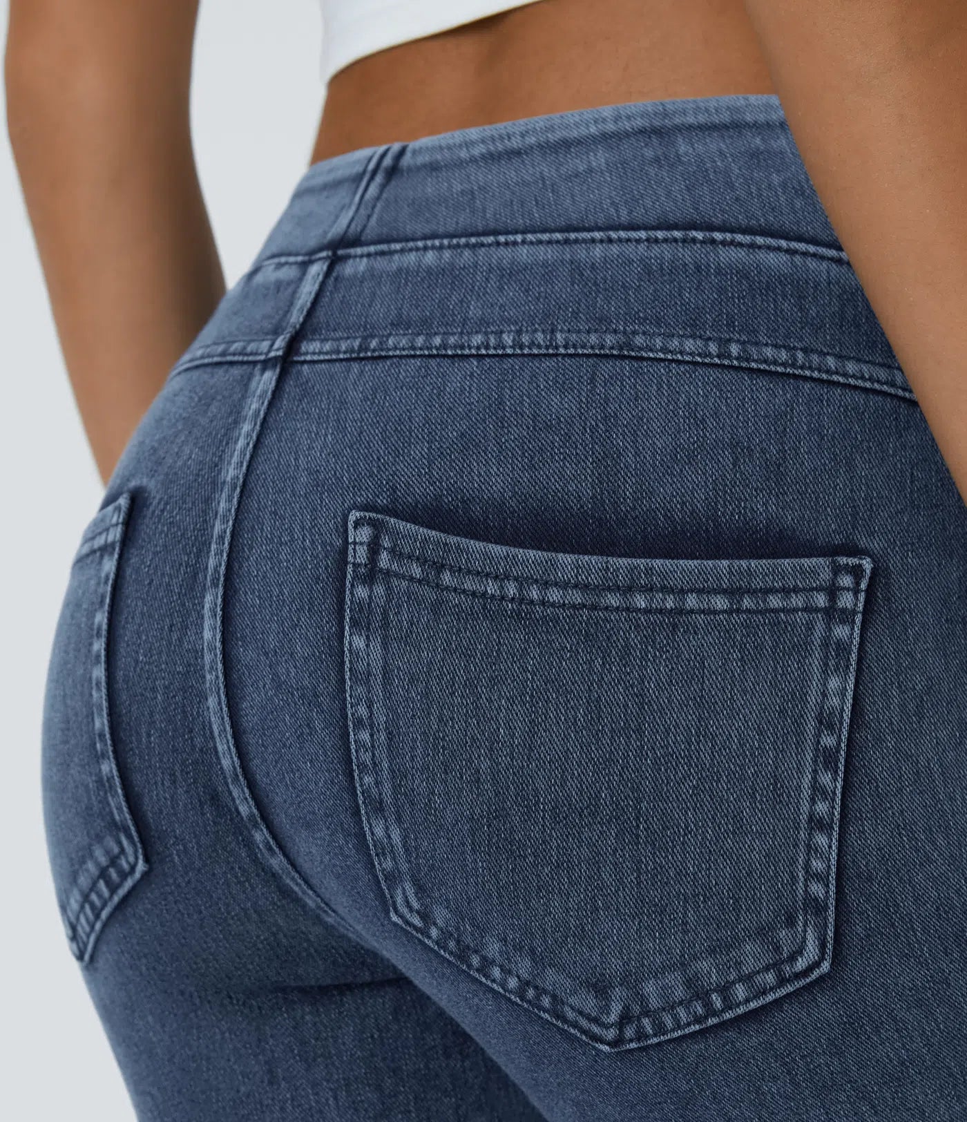 High Waisted Pocket Denim Capri Casual Leggings
