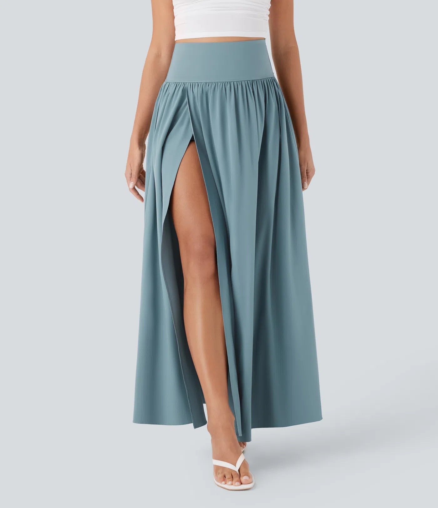 High Waisted Tummy Control 2-in-1 Flowy Quick Dry Maxi Skirt