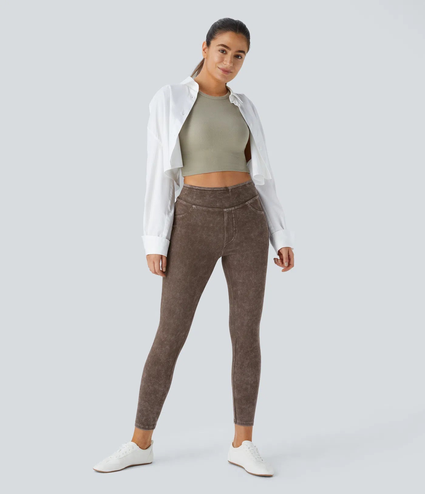 High Waisted Pocket Colorful Denim Casual Leggings