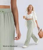 High Waisted Drawstring Pocket Wide Leg Baggy Casual Linen-Feel Pants