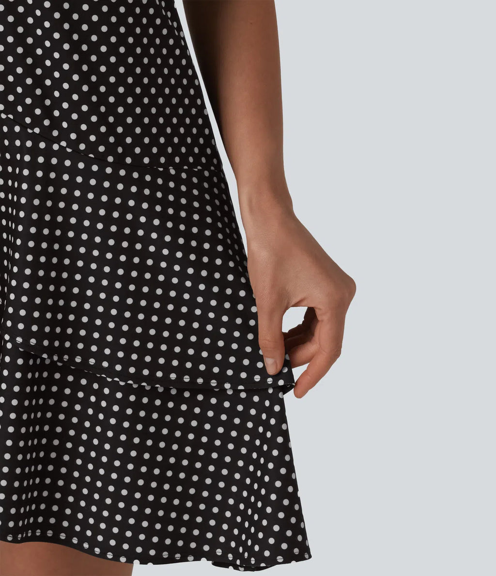 Sleeveless Layered Ruffle Hem Polka Dot Mini Casual Dress