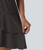 Sleeveless Layered Ruffle Hem Polka Dot Mini Casual Dress