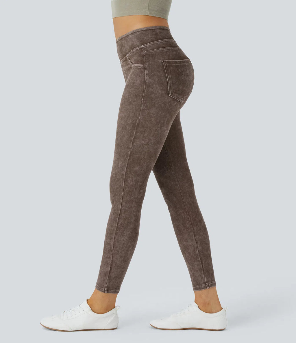 High Waisted Pocket Colorful Denim Casual Leggings