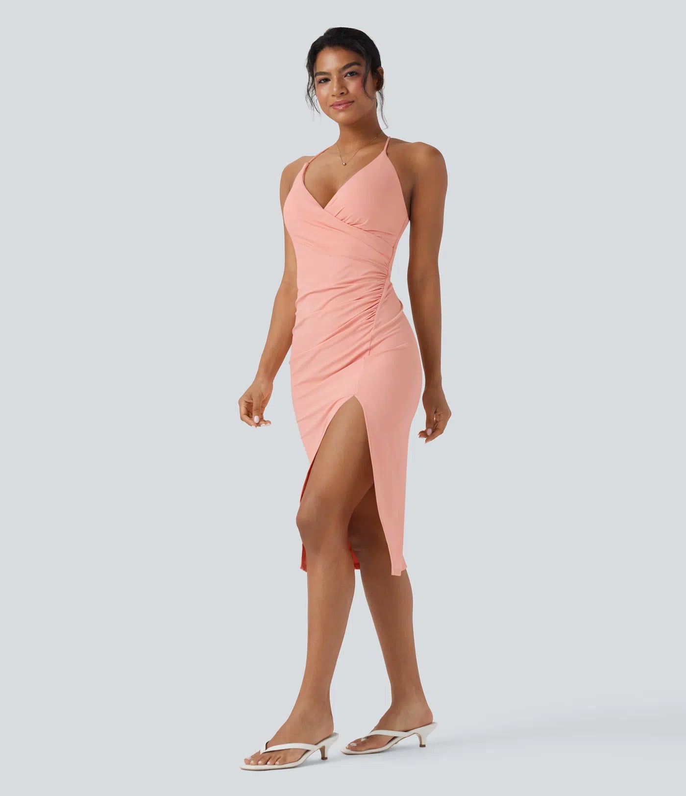 Airy Crossover Ruched Lace Up Bodycon Cool Touch Dress