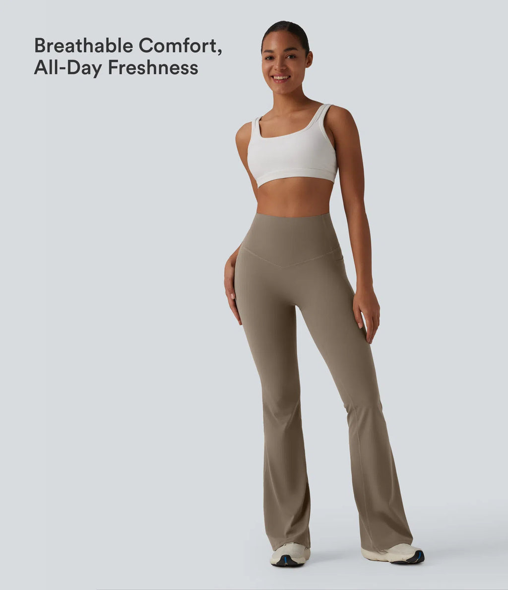 High Waisted Tummy Control Flare Yoga Leggings with Pockets