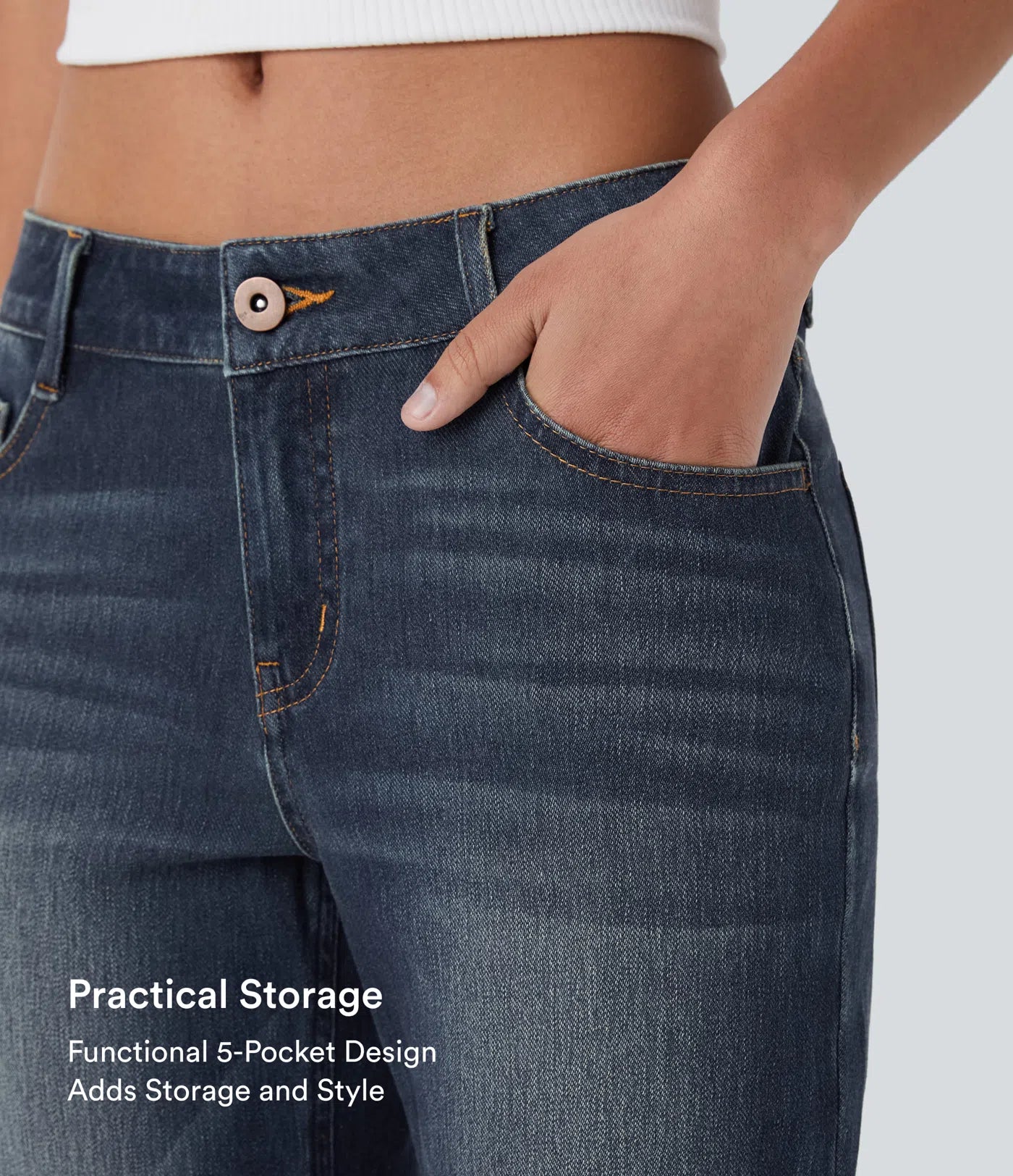 Low Rise Zipper Pockets Washed Casual Bootcut Jeans