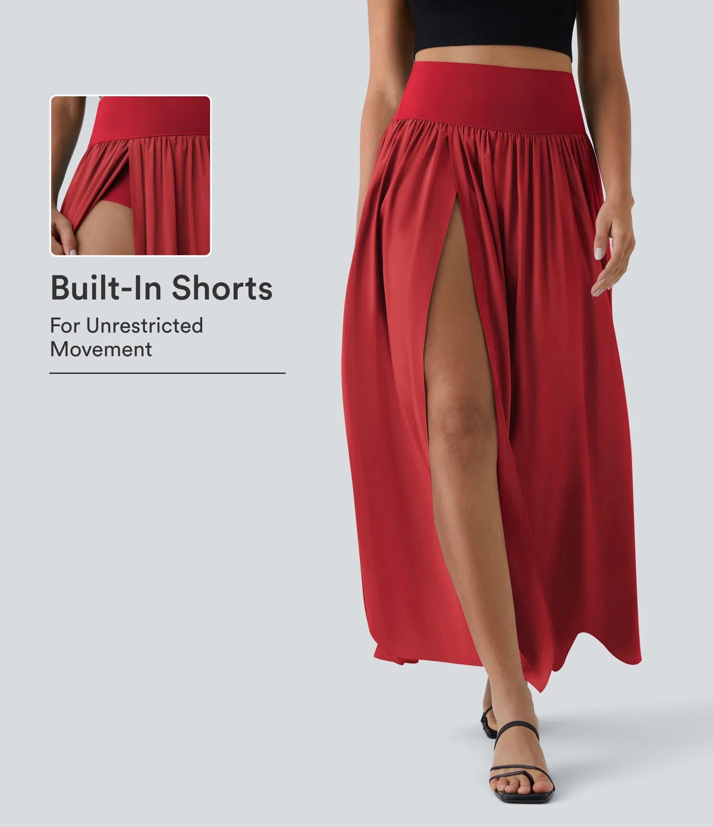 High Waisted Split 2-in-1 Flowy Quick Dry Maxi Casual Skirt