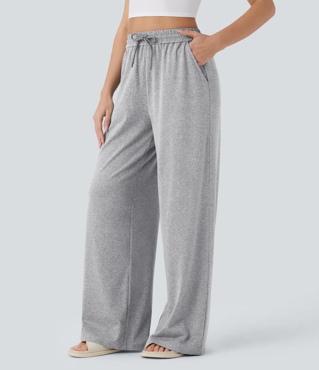 High Waisted Drawstring Pocket Wide Leg Baggy Casual Pants