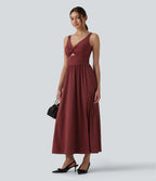 Airy V-neck Twisted Sleeveless Split Midi Non-Removable