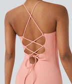 Airy Crossover Ruched Lace Up Bodycon Cool Touch Dress