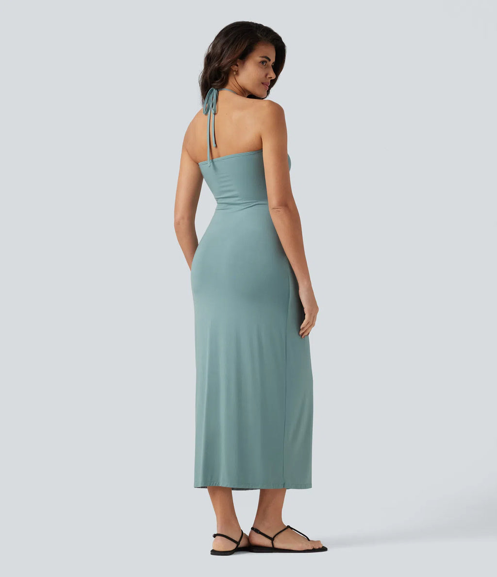 Halter Tie Back Maxi Dress with Pockets