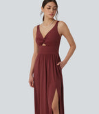 Airy V-neck Twisted Sleeveless Split Midi Non-Removable