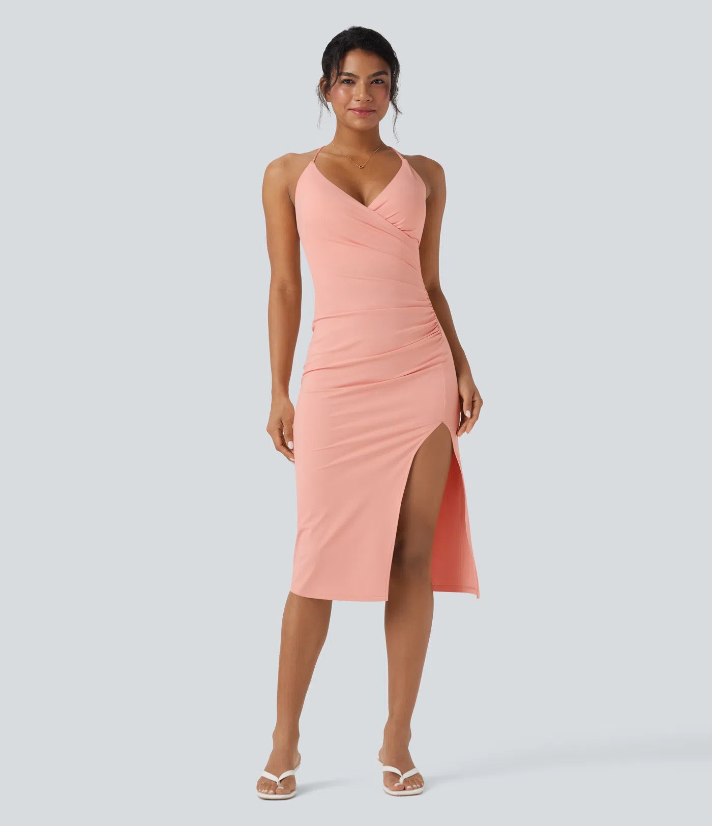 Airy Crossover Ruched Lace Up Bodycon Cool Touch Dress