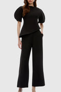 Aniya Puff Sleeve Top & Trousers Set - Black