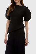Aniya Puff Sleeve Top & Trousers Set - Black