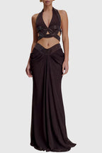 Arcelia Halter Crystal Top & Maxi Skirt Set