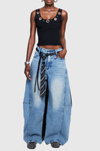 Aubria Deconstruct Tie-belted Leather Jeans