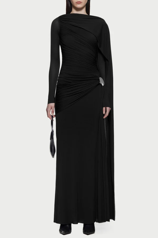 Betsey Asymmetrical Flap Ruched Maxi Dress - Blue