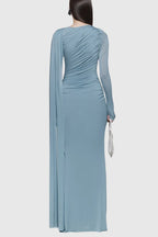 Betsey Asymmetrical Flap Ruched Maxi Dress - Blue