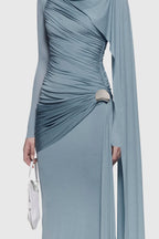 Betsey Asymmetrical Flap Ruched Maxi Dress - Blue
