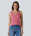 V Neck Sleeveless Decorative Casual Top
