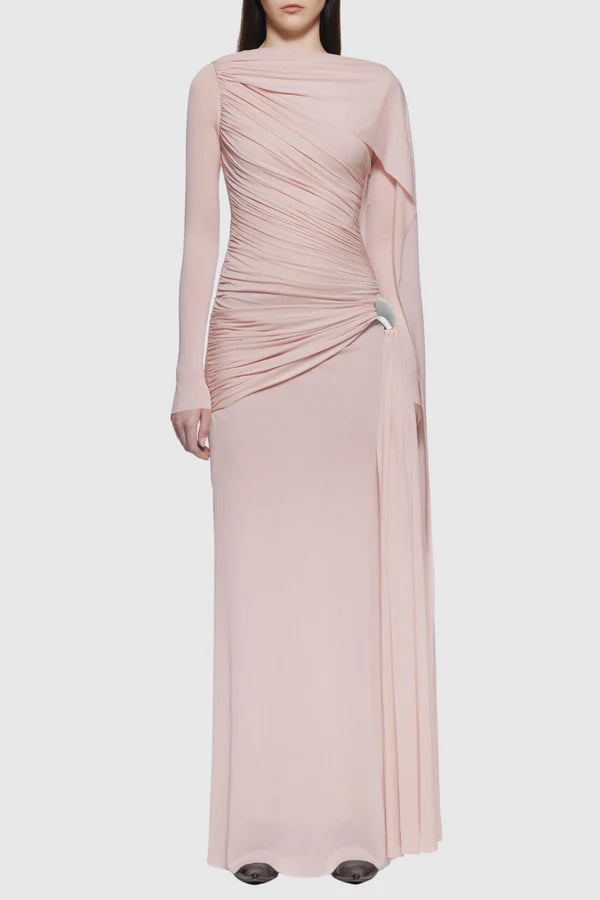 Betsey Asymmetrical Flap Ruched Maxi Dress - Blue