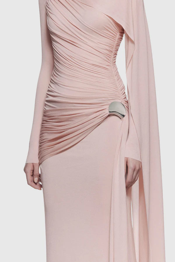 Betsey Asymmetrical Flap Ruched Maxi Dress - Pink