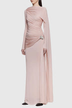 Betsey Asymmetrical Flap Ruched Maxi Dress - Pink