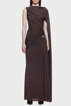 Betsey Asymmetrical Sleeveless Ruched Maxi Dress - Brown