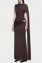 Betsey Asymmetrical Sleeveless Ruched Maxi Dress - Brown