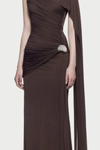 Betsey Asymmetrical Sleeveless Ruched Maxi Dress - Brown