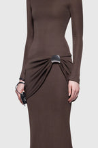Betsey Dreaped Metal Embellished Maxi Dress - Brown