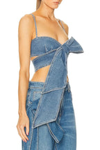 Camille Bow Denim Top - Blue
