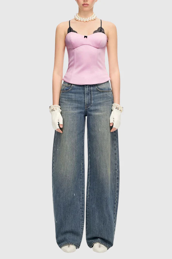 Cecile Bow Print Barrel Jeans