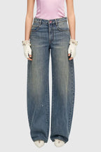 Cecile Bow Print Barrel Jeans