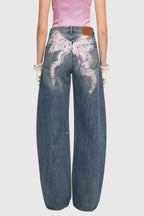 Cecile Bow Print Barrel Jeans