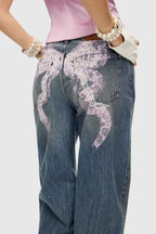 Cecile Bow Print Barrel Jeans