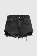 Chaeli Lace-layer Denim Shorts - Black