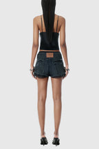Chaeli Lace-layer Denim Shorts - Black