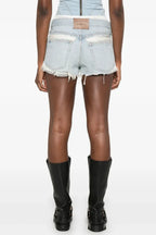 Chaeli Lace-layer Denim Shorts - Blue