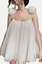 Eorland Floral Chiffon Ruched Mini Dress