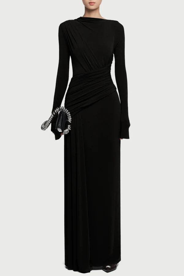 Fiada Draped Long Sleeve Maxi Dress - Pink
