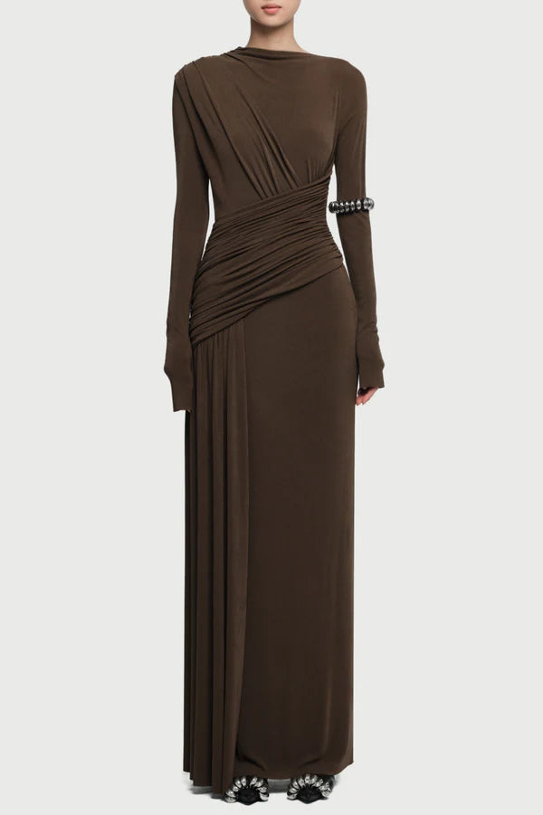 Fiada Draped Long Sleeve Maxi Dress - Pink