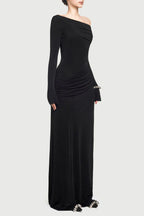 Gunnar Off Shoulder Asymmetric Ruched Maxi Dress - Black