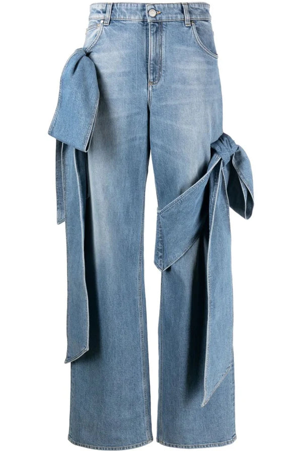 Camille Bow Denim Top - Blue