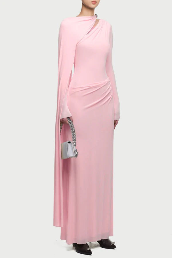 Jalynne Diagonal Shawl Cutout Maxi Dress - Pink