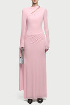 Jalynne Diagonal Shawl Cutout Maxi Dress - Pink