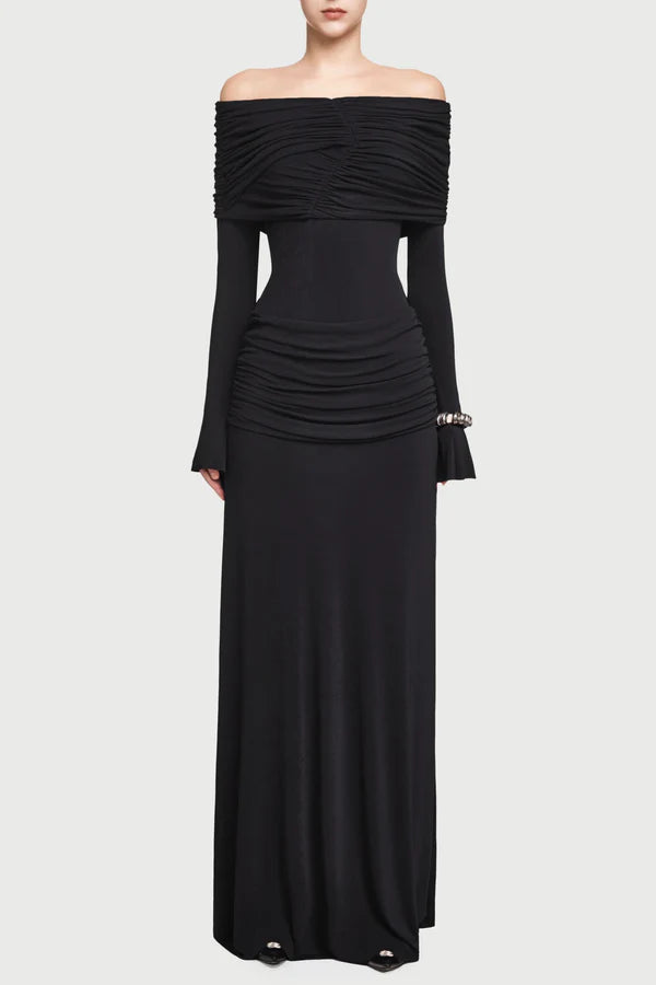 Lekeisha Off Shoulder Draped Maxi Dress - Orange